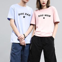 Women's T Shirts DOG DAD MOM Letter Print Korean Couple Clothes Short Sleeve O Neck Casual Men Women T-shirt 2023 Summer Ladies Camisetas