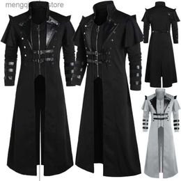 Theme Costume Vintage Halloween Medieval Steampunk Assassin Elves Pirate Come Adult Men Black Long Split Jacket Gothic Armor Leather Coats Q231010