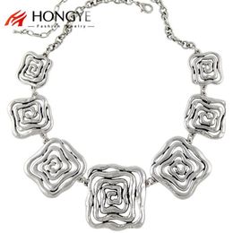 2020 Newest Choker Necklaces Fashion Women Silver Plated Flower Chunky Chains Square Statement Necklace For Female Ethnic Jewelr282s