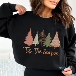 Women's Hoodies Tis The Season Colored Sweatshirt Beautiful Christmas Trees Sweats