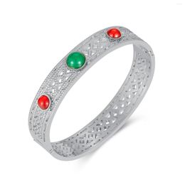 Bangle Vintage Hollow Red Green Natural Stone Bracelets Stainless Steel Woman Bangles Luxury Designer Jewellery