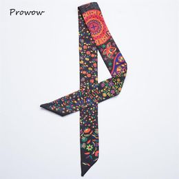 Scarves Twill Silk Small Women Fashion Head Bag Scarf Flower Print Hair Handle Tie Multifunction Hand Ribbon SJ068352K