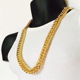 Chains Mens Miami Cuban Link Curb 14K Real Yellow Solid Gold Gf Hip Hop 11Mm Thick Chain Jayz Epacket Ekn4B Qe0Q12453