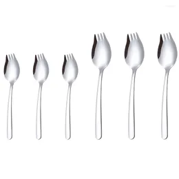 Dinnerware Sets 6pcs Multi- Functional Stainless Steel Sporks Long Handle Dessert Spoons Salad Fork For Fruit Appetizer ( Silver