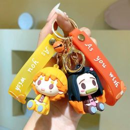 Keychains Anime Keychain Kamado Nezuko 3D Rubber Pendant Keyring Cosplay Accessories Gift Jewelry217W