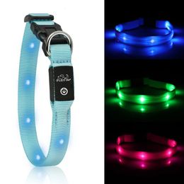 Cat Collars Leads Cat Collar Usb Charging Led Pet Safety Luminous Dog Pet Light Up Collar Nylon Necklace Glowing Leads for Small Dogs Night Safety 231009