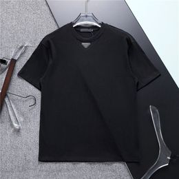 Plus Tees Men's and Women's Loose Relaxed T-shirt Triangle Label Short Sleeve Cotton Fashion Club Wear Black and White M-3XL