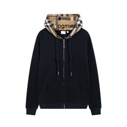 luxury 5A Mens hoodies sweatshirts classic hooded Plaid stitching long sleeve cardigan coat casual cotton Top