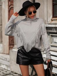 Women's Sweaters Candy Color Turtleneck Women Winter Oversize Tassel Jumper Korean Vintage Loose Long Sleeve Knitted Pullovers E2320