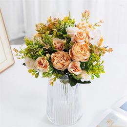 Decorative Flowers Retro Rose Artificial Peony Bride Bouque DIY For Autumn Wedding Home Room Table Vase Decoration Accessories Fake Flower