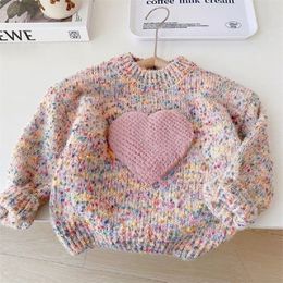 Cardigan Korean Style Autumn Cute Colored Polka Dot Pullover Fashion Warm Loose Sweater Children s Tops Clothes Girls From 2 To 8 Years 231007