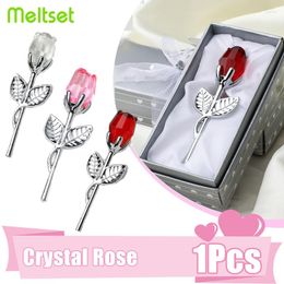 Decorative Flowers Valentines Day Gift Artificial Flower Metal Mini Crystal Rose With Box For Lover Friends Valentine'S Gifts