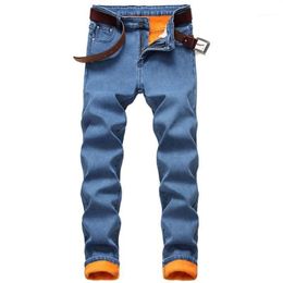 Men's Jeans Mens Winter Thermal Warm Plus Fleece Straight Flocking Slim Fit Trousers Lined Pants Men Thickening Denim242F