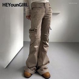 Women's Pants HEYounGIRL 90s Vintage Cargo Women Zipper Low Waisted Y2K Style Khaki Boot Cut Trousers Fashion Streetwear Korean Girl