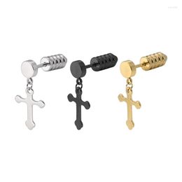 Stud Earrings AsJerlya 2023 Fashion Stainless Steel Screw-back Hanging Cross Simple Human Body Piercing Women Jewelry