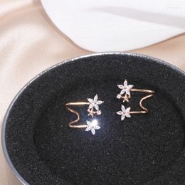 Dangle Earrings Fashion Korean Shiny Zircon Stud For Women Elegant Rose Gold Color Flower Wedding Party Jewelry