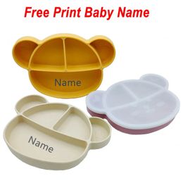 Cups Dishes Utensils Silicone Feeding Plates Dishes For Baby Cartoon Suction Cup Plates With Lid Personalised Name Children's Tableware 231007