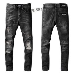 European and American Designer Men Jeans Pants Trend Amirs Fashion Cross knee hole patch cloth Liuding men's casual jeans 718253m