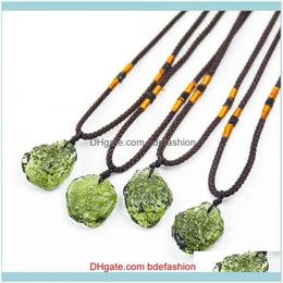 Pendants Jewellery 5-7g natural Green Aerolite Charm Czech Crystal Stone Pendant Energy Moldavite Necklace With chain rope165S