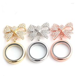 Brooches 10PCS Mix Colours Plain Round Flating Memory Locket Pendant With Bowknot Brooch Charms Wedding Gift Jewellery Accessories