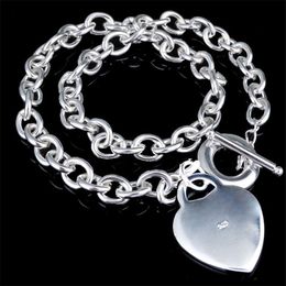 925 Stamped Heart Shape Necklace Brands Sterling Silver Link Chain Necklace for Women Ladies Fashion Designer Pendant Necklaces Je290K