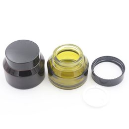 15g 30g 50g Glass Cosmetic Empty Jar Pot Green Amber Makeup Face Cream Container Bottle with Plastic Lid and Inner Uwuul