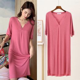 Women's Sleepwear Fdfklak Short-Sleeved 2023 Summer Sexy Nightgowns Loose Home Service Modal Night Dress