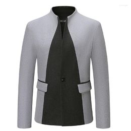 Men's Suits Mens Gray Black Patchwork Blazers Stylish British Wool Blend Suit Blazer Jacket Men Work Business Casual Jackets Terno Masculino