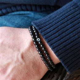 SN0047 6mm Black obsidian Stone Bracelet Double Wrap Mens Bracelet eye stone beaded bracelet amulet men bracelets262u