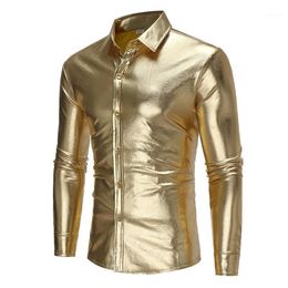 Men's Casual Shirts Shiny Metallic Gold Paisley Shirt Men Chemise Homme 2021 Fashion Dance Nightclub Prom Mens Dress Stage Si299l