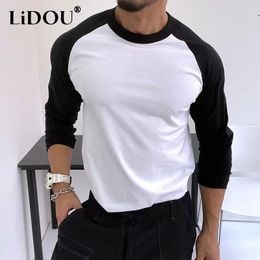 Men's T Shirts 2023 Sports Chic Intellectual Neat Capable Hipster Street Korean Fashion Contrasting Colors T-shirt Slim Round Neck Top Men