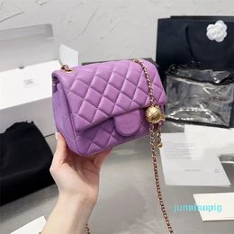 2023-Women shoulder bag Luxury designer brand sheepskin small gold ball chain adjustable shoulder Classic plaid handbag Double letter solid Colour flip