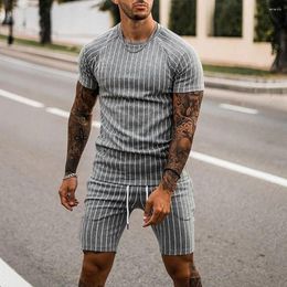 Men's Tracksuits 2 Piece Set Men Summer Clothing Striped Pattern Casual Tracksuit Sweatsuit Jogger Clothes 2024 Street Wear Polyester