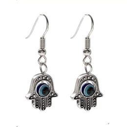 20Pair Alloy Dangle Earrings 35x12 8mm Antique silver Fatima Hand EVIL EYE & Fishhook Ear Wire For Men And Women Jewelry Fashion 304B