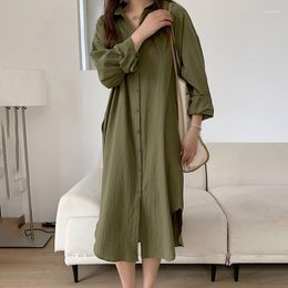 Women's Blouses Loose Blouse Casual Turndown Collar Simple Solid Colour Lazy Style Long Shirt Sunscreen Korean Version