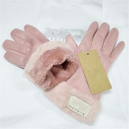 Fashion Designer Womens Gloves Winter Warm Fur Mittens Luxury Handschuhe Woman Touch Screen Glove Outdoor Sports Five Fingers Mitts