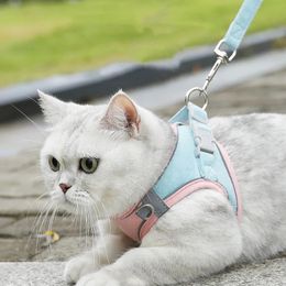 Cat Collars Leads Cat Adjustable Harness Vest Walking Lead For cat Collar Suede Nylon Harness Reflective at night vest For Small Medium Cat Pet 231009