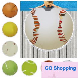 Round Sports Towel Baseball Football Beach Blankets Towels Summer Tassel Tapestry Polyester Bath Towel Picnic Rugs Yoga Mat Fashion