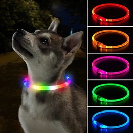 Dog Collars Leashes Led Collar Luminous Usb Cat 3 Modes Light Glowing Loss Prevention LED For Dogs Pet Accessories 231009