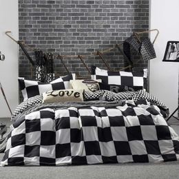 Bedding sets Black And White Set Grid Lattice Bed Linen Simple Summer Duvet Sets Cover King Size Comforter Queen Twin Bedroom Luxury 231009