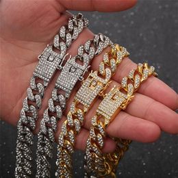 Fashion Jewellery 12MM Wide Cuban Ink Chain Iced Out Rhinestones Filled Anklet For Women Punk Hip-hop Ankle Bracelet Link 267z