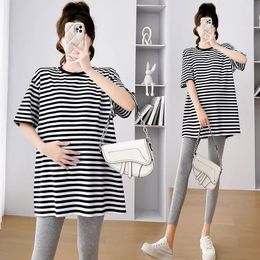 Maternity Tops Tees 729# Summer Casual Striped Cotton Maternity Tees Loose Slim T Shirt Clothes for Pregnant Women Pregnancy Postpartum Tops 231006