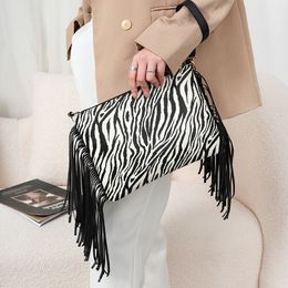 Fashion Female Shoulder Bags Personality Tassel Designer Square Bags Popular Zebra Print Envelope Crossbody Bag For Women