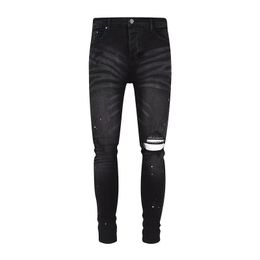 Роскошные дизайнерские джинсы с потертостями, французская мода Pierre Straight, мужские байкерские эластичные джинсовые повседневные джинсы, мужские узкие брюки Elasticit 24