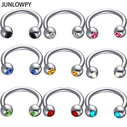 mix 6-14mm Silver Septum Gem Eyebrow Piercing 100pcs lot with 10 Colour Body Piercing 16G Nose Hoop Tragus Ear Body Jewellery Men1963