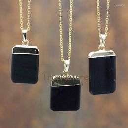 Pendant Necklaces Arrival Black Obsidians Gold Colour Link Chains Jewellery Rectangle Necklace In 16-32 Inch NM5860