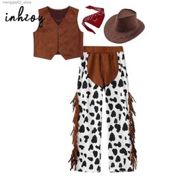 Theme Costume Kids Western Cowboy Come Cowgirl Role Play Dress Up Wild West Party Halloween Cosplay Child 4Pcs Set Stage Performance Suit Q240307