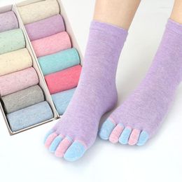 Women Socks Candy Colours Five Finger Casual Cute Individual Breathable Toe Socking Party Birthday Gift One-Size