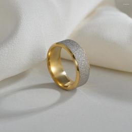 Cluster Rings Never Fade 8mm Frosted Ring Fashion Gold Colour Stainless Steel For Men And Women Exclusive Couple Wedding Band Gift