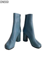 Ботинки с раздельным носком, ботильоны ниндзя-таби, кожаные женские туфли мм6 на липучке, круглый каблук, туфли на каблуке 8 см и 3 см, женские 2203102771777